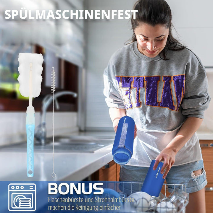 AOHAN Trinkflasche 1L mit auslaufsicherem Klappdeckel, BPA freie Sport Trinkflasche mit Stroh, Wasse