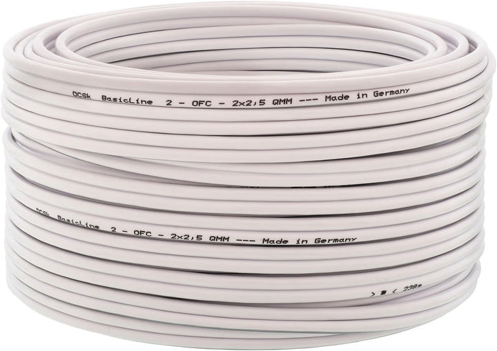 DCSk 30m - 2x2,5mm² Lautsprecherkabel weiss - OFC Kupferkabel für HiFi Audio - 99,99% Voll-Kupfer Bo
