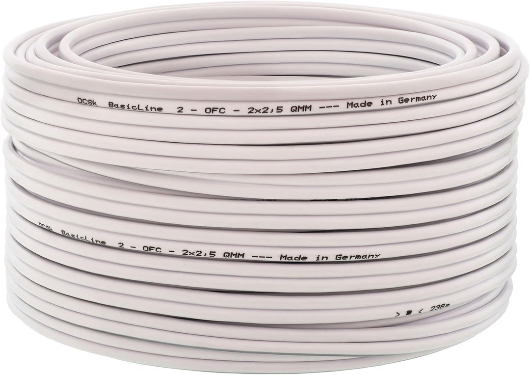 DCSk 10m - 2x2,5mm² Lautsprecherkabel weiss - OFC Kupferkabel für HiFi Audio - 99,99% Voll-Kupfer Bo