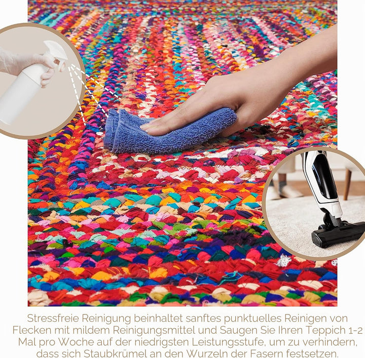 RAJRANG BRINGING RAJASTHAN TO YOU Chindi Rag Rug - 91x152 cm 100% Baumwolle Multi Color Handwoven Ge