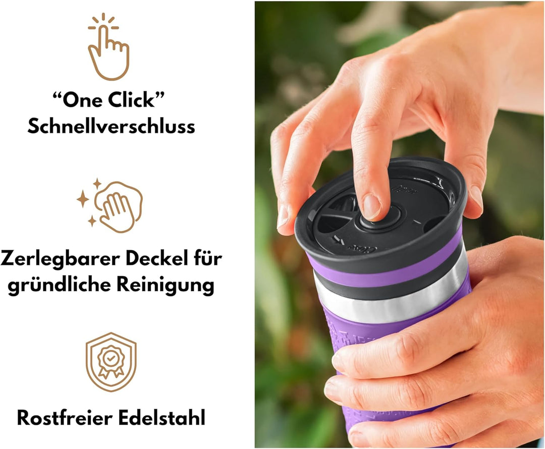 Milu Thermobecher 370ml 450ml Isolierbecher Kaffeebecher to go - 100% Auslaufsicher - Trinkbecher au