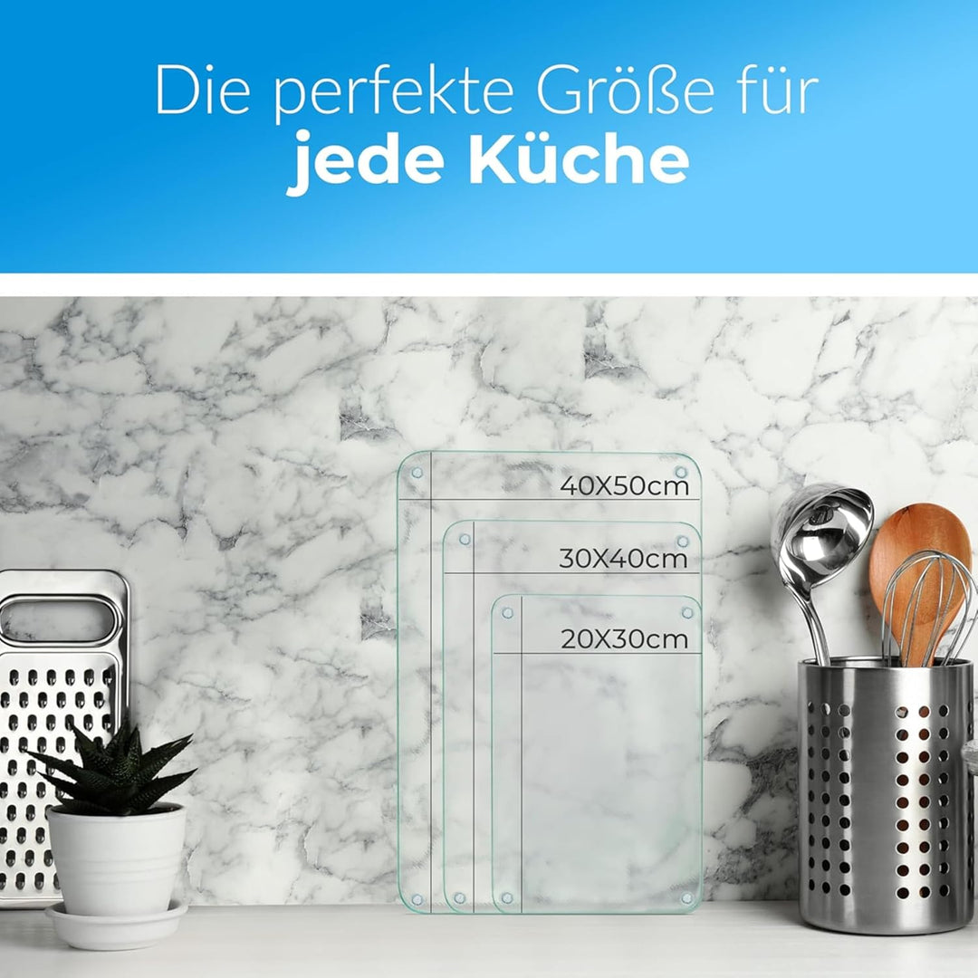 Schneidebrett Glas 50x40, rutschfest mit Füsse, Glasschneidebrett ohne Mikroplastik, hygienisches Kü