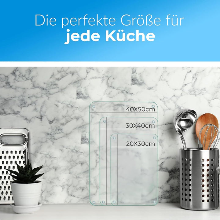 Schneidebrett Glas 50x40, rutschfest mit Füsse, Glasschneidebrett ohne Mikroplastik, hygienisches Kü