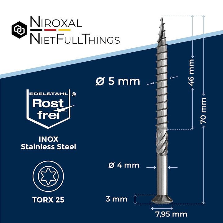 800 Stück Terrassenschrauben 5 x 70 mm lang | PERFEKT für 27 mm Terrassendielen | rostfreier gehärte