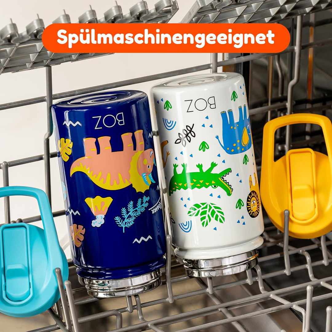 BOZ Isolierte Kinder-Trinkflasche, 414 ml (Autos) | BPA-Frei, Kratzfest mit Tragegriff, Spülmaschine