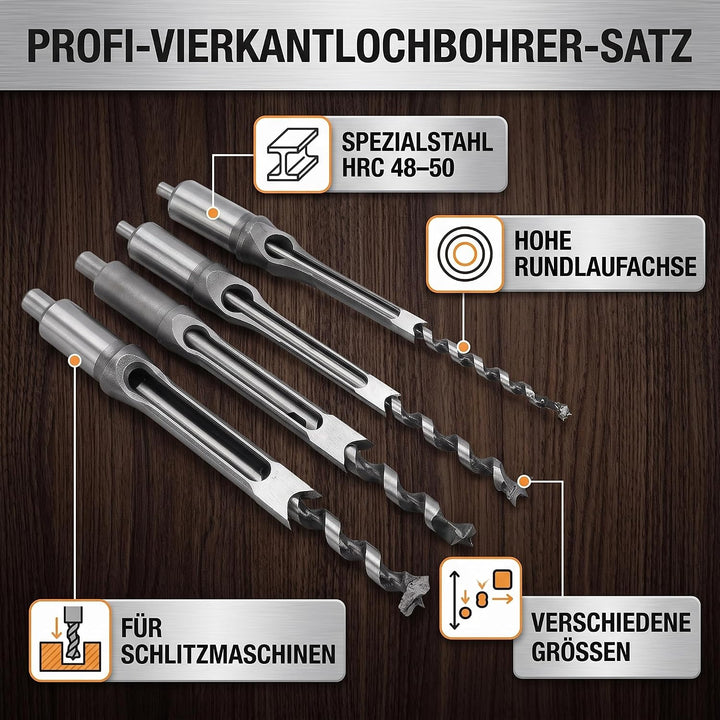 6 Stück Vierkantlochbohrer Bohrer Set für Quadratische Löcher Holzbohrer aus Stahl,Holzbearbeitungsw