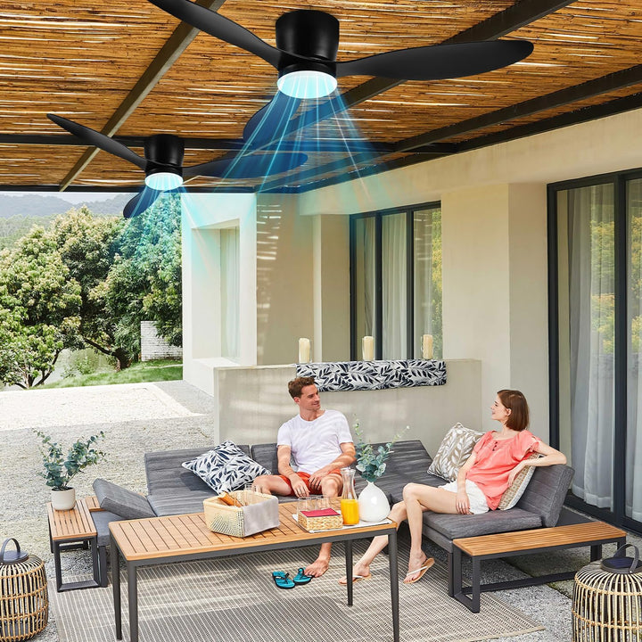Fiqops 2x Deckenventilator mit Beleuchtung 132cm, Deckenleuchte mit Ventilator Fernbedienung und APP