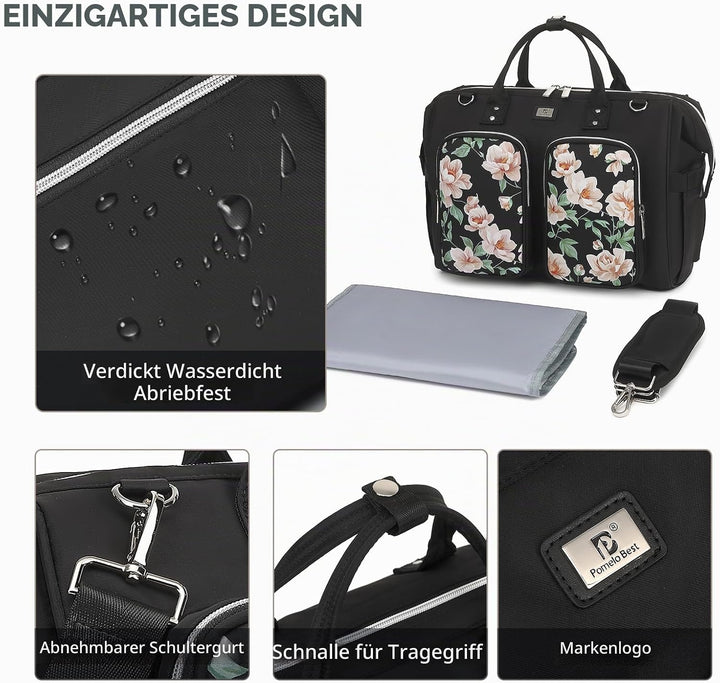 Pomelo Best Wickeltasche mit wasserdicher Wickelunterlage und 2 Kinderwagen Haken verstellbare Schul
