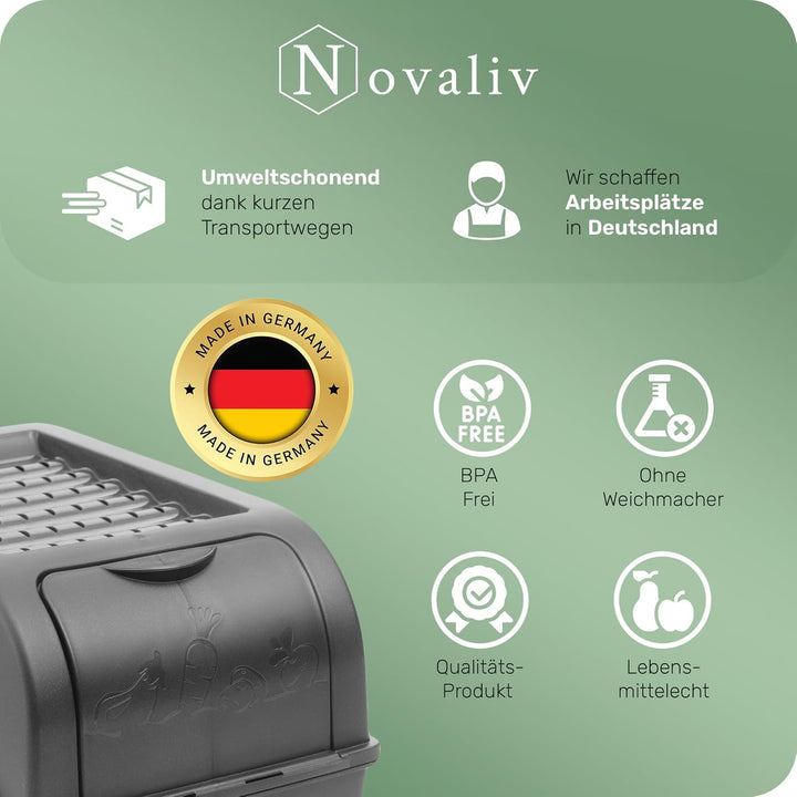 Novaliv Kartoffel Aufbewahrungsboxen Set | 3,5L + 5L + 9L | ANTHRAZIT GRAU | Kartoffelboxen | Gemüse