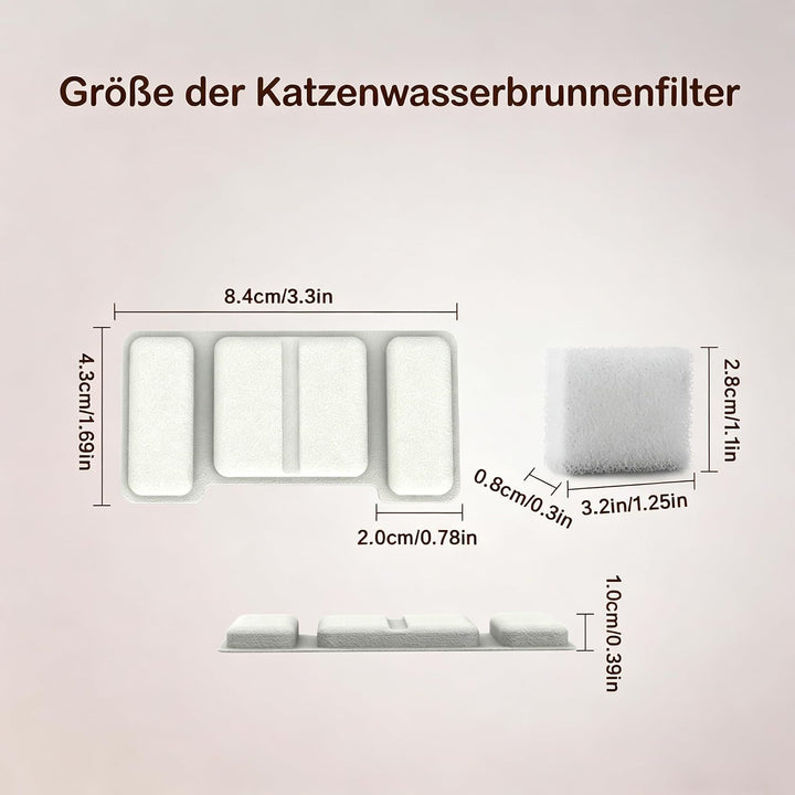 Edelstahl Katzenbrunnen Ersatzfilterset | 3-Stufen-Filter | Ultra Leise | Für Katzen &amp; Kleine Hausti