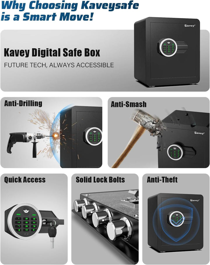 kavey 42L Safe Tresor, Möbeltresore mit digitalem Tastenfeld und dualem Alarmsystem, Geldkoffer mit