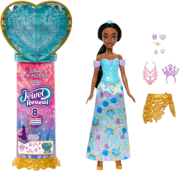 Mattel Disney Princess Jasmin Modepuppe und Zubehörteile | mit 8 Überraschungen, darunter herzförmig