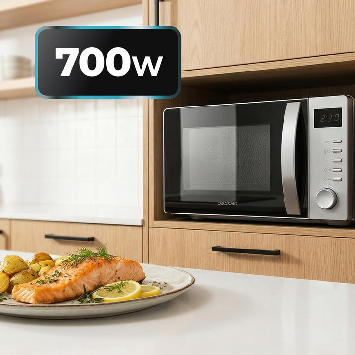 Cecotec Mikrowelle Proclean 5005 Silver. 20 Liter Fassungsvermögen, 700W Leistung, 3DWave-Technologi