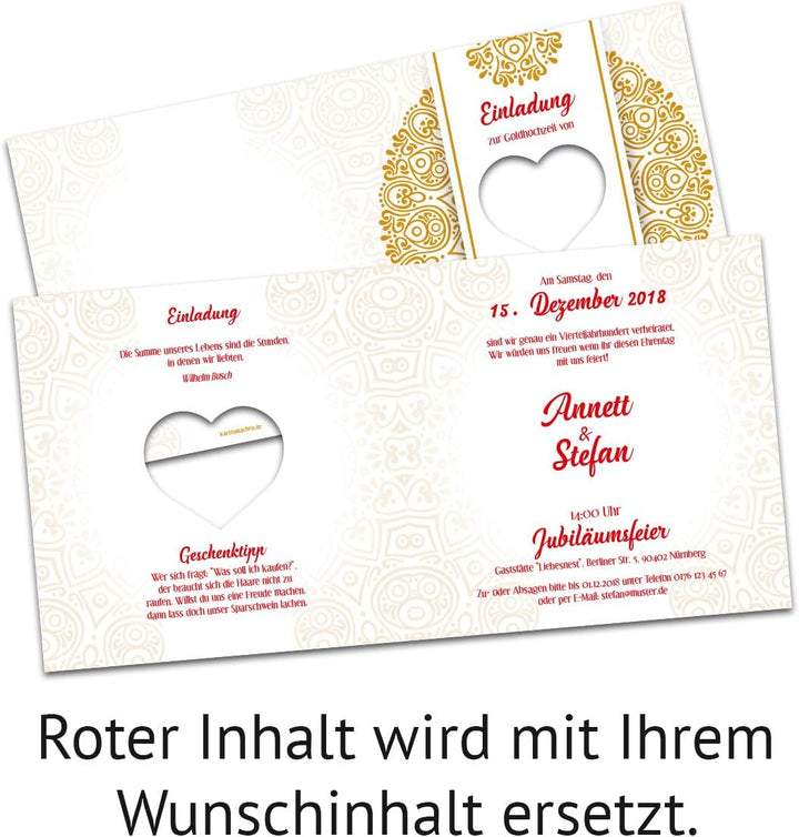 10 x Lasergeschnitten Hochzeitseinladungen Goldhochzeit goldene Hochzeit Einladung individuell - Her