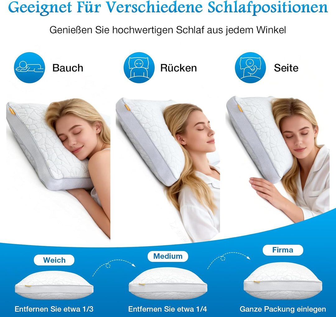 2-in-1 Memory Foam Kissen 40x60cm – Höhenverstellbares Nackenstützkissen für Seitenschläfer, Doppelk