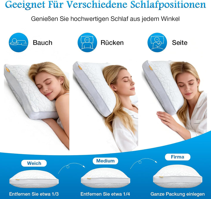 2-in-1 Memory Foam Kissen 40x60cm – Höhenverstellbares Nackenstützkissen für Seitenschläfer, Doppelk