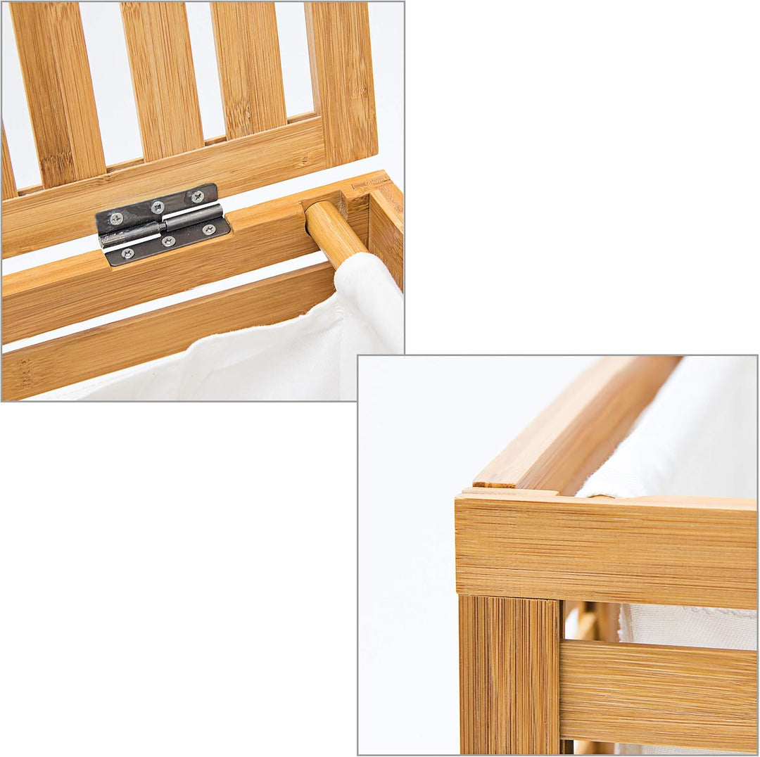 Relaxdays Wäschetruhe, Bambus, HxBxT: 60 x 50,5 x 35,5 cm, herausnehmbarer Wäschesack, Volumen 100 l