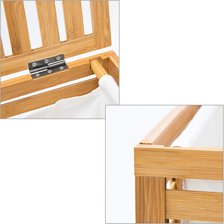 Relaxdays Wäschetruhe, Bambus, HxBxT: 60 x 50,5 x 35,5 cm, herausnehmbarer Wäschesack, Volumen 100 l