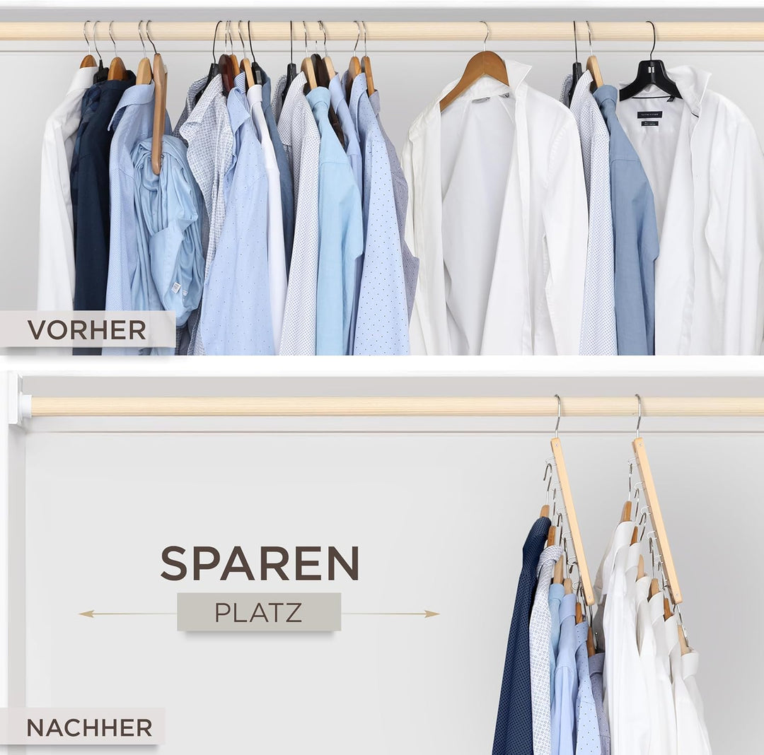 MORALVE Platzsparender Kleiderbügel Organizer – 4er-Pack – 6-stufiger Organizer aus europäischem Buc