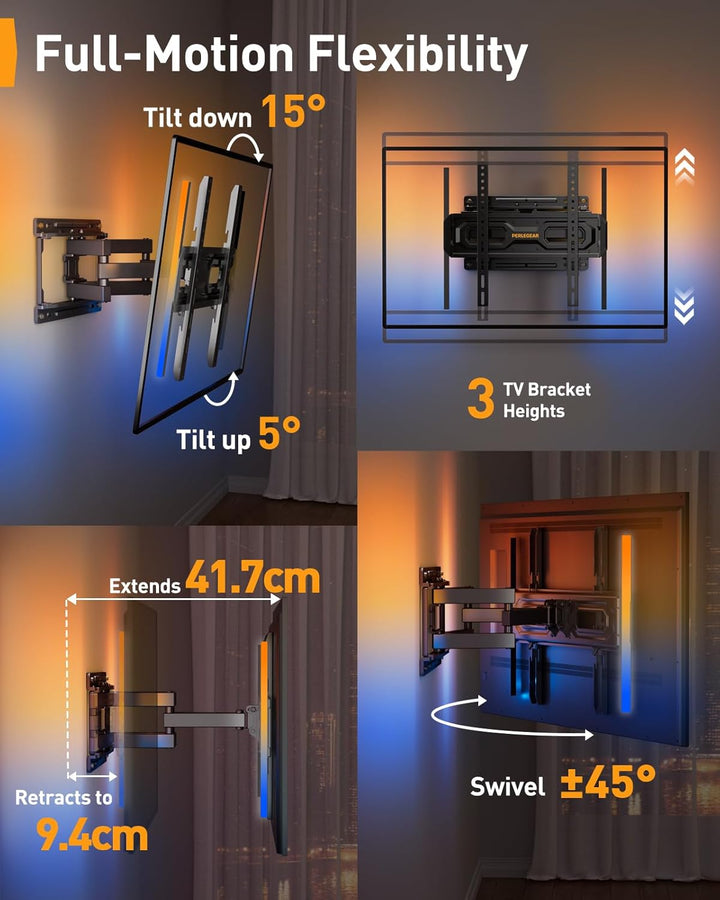 Perlegear TV Wandhalterung für 26-65 Zoll TVs bis 45 kg, LED-Hintergrundbeleuchtung mit Musik-Synchr