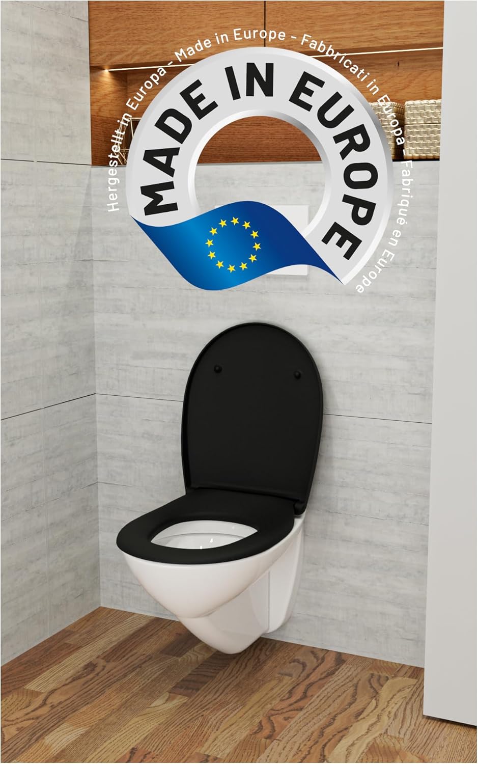 LUVETT® WC-Sitz mit Absenkautomatik C100 oval universell, Toilettendeckel mit 3 Edelstahl Montagelös