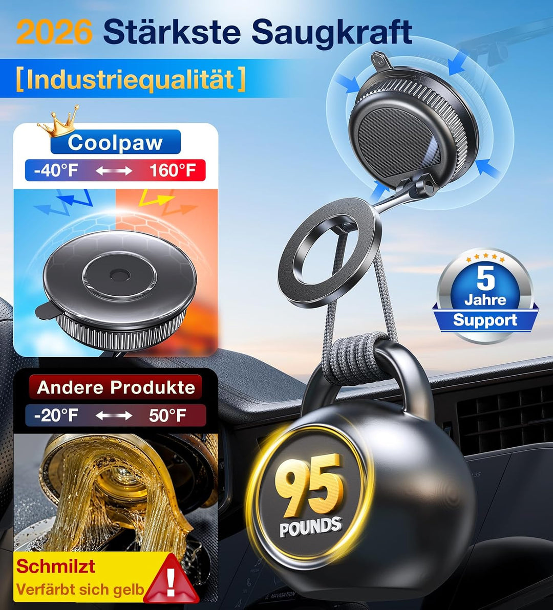 Coolpow Handyhalterung Auto für MagSafe Autohalterung 【Stärkster Magnet】 Vakuum Saugnapf Magnetische