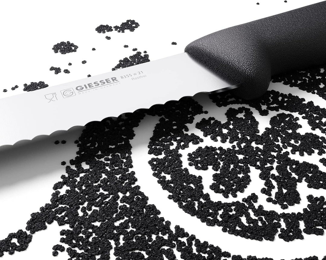 Giesser seit 1776 - Made in Germany - Brotmesser schwarz, Basic Black, Klinge 21 cm, Wellenschliff,