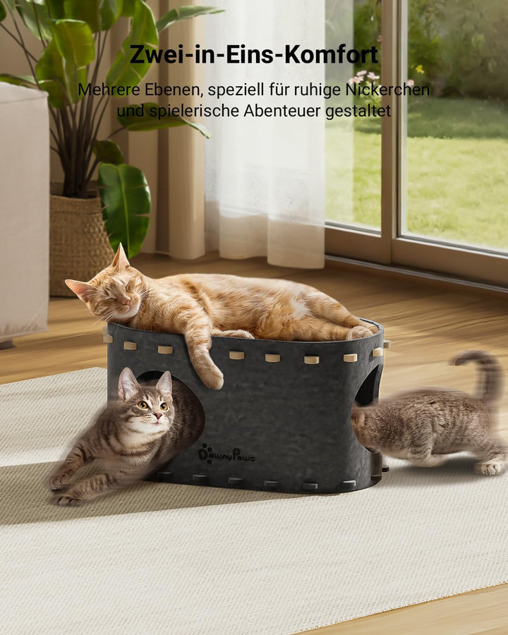 DownyPaws Katzenhöhle Filz, Katzenhaus aus Filz, Katzenbett, Katzenhöhle für Katzen, 58 x 33 x 30cm,