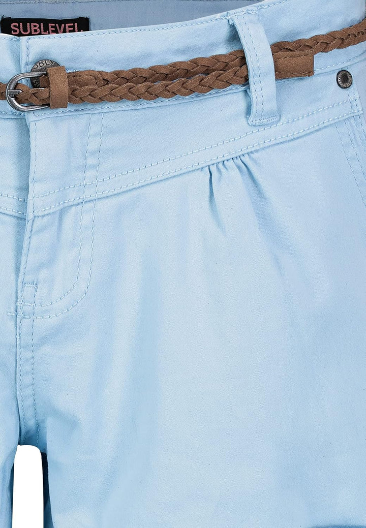 Sublevel Damen Kurze Hose Stretch-Shorts mit Flecht-Gürtel XL Light-blue, XL Light-blue