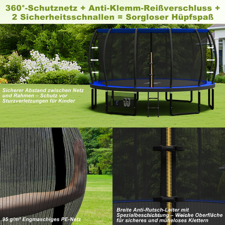 Devoko Trampolin Outdoor Ø 228/305/366/427/488 cm, GS-Zertifikat, Kindertrampolin Gartentrampolin mi