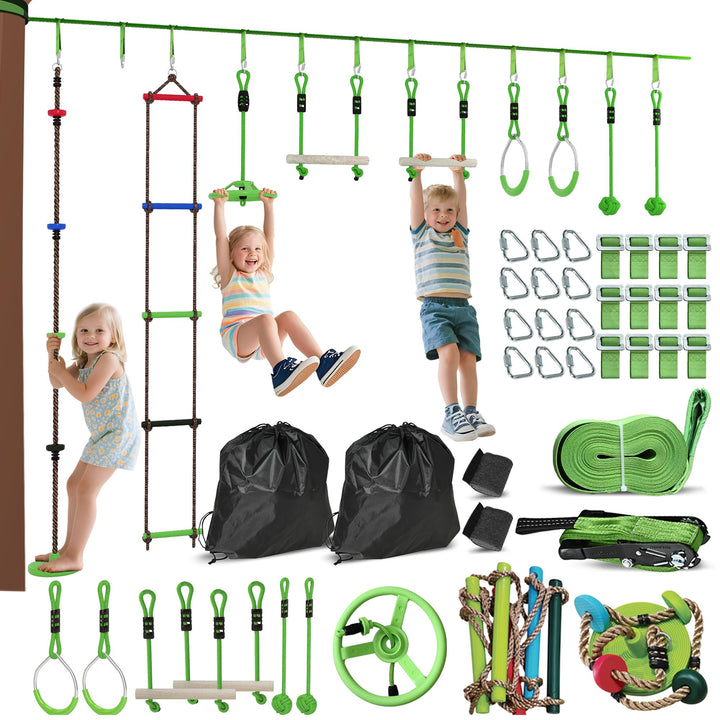 AIYAPLAY Ninja Slackline 10 m für Kinder Ninja Warrior Hindernisparcours Set mit Slackline Turnringe