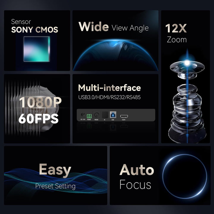 Tenveo PTZ Kamera 12X Optischer Zoom Konferenzraum USB3.0/HDMI Weitwinkel PTZ Kamera für Videokonfer