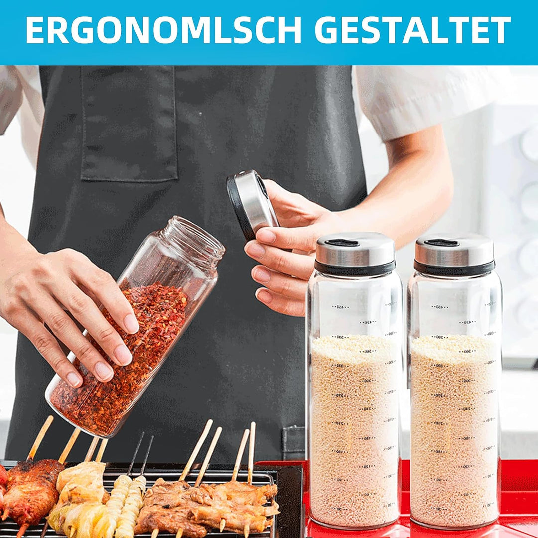 500 ml Gewürzgläser Mit Drehdeckel, 2 Stück Borosilikatglas Gewürzstreuer, Gewürzstreuer mit 3 Arten