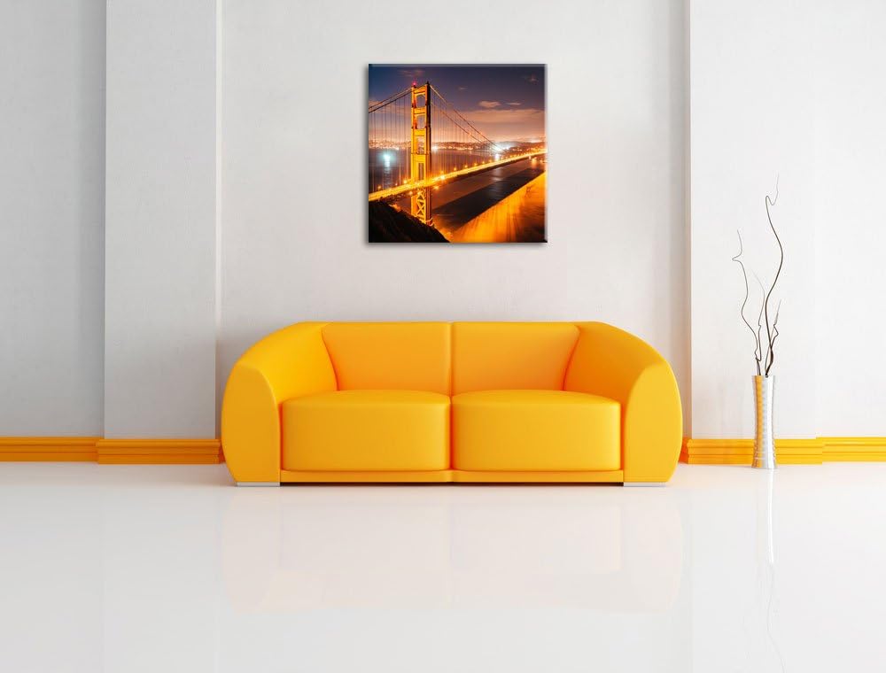 Pixxprint Golden Gate Bridge bei Nacht als Leinwandbild/Grösse: 70x70 cm/Wandbild/Kunstdruck/fertig