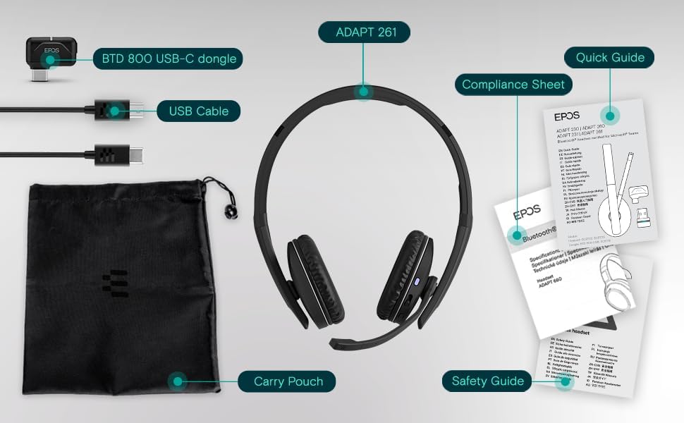 EPOS Adapt 261 USB-C BINAURAL Headset: Aussergewöhnlicher Stereo-Sound, Microsoft Teams Zertifiziert