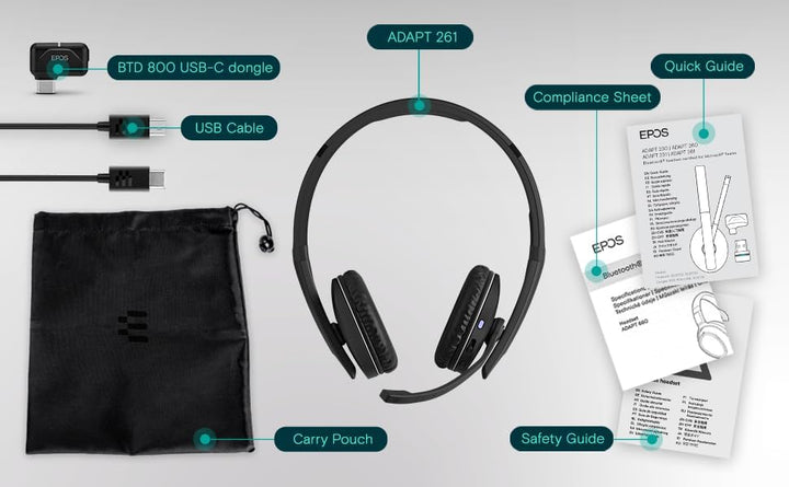 EPOS Adapt 261 USB-C BINAURAL Headset: Aussergewöhnlicher Stereo-Sound, Microsoft Teams Zertifiziert