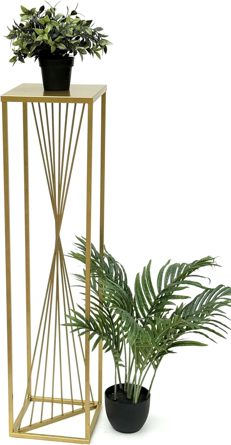 DanDiBo Blumenhocker Metall Gold Eckig 100 cm Blumenständer Beistelltisch 96567 Blumensäule Design M