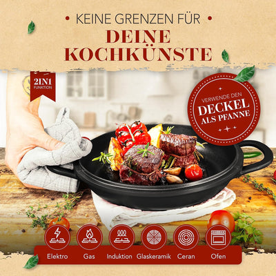 KRUSTENZAUBER 24cm Aluguss Bräter mit Deckel backofengeeignet [inkl. Glasdeckel] - 4L Aluminium Schm