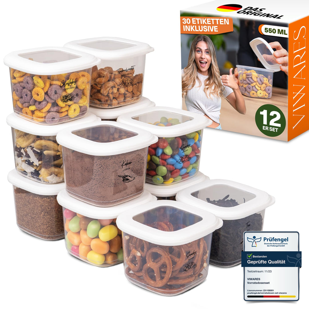 Vorratsdosen mit Deckel Luftdicht, 12er Vorratsbehälter Set BPA-Frei, Vorratsdose zur Müsli Mehl Auf