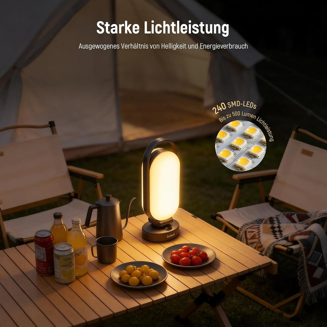 Campinglampe Solar, LED Solar Camping Laterne mit 5000mAh Notstrom Ladegerät, 4 Modi, Dimmbar Touch,