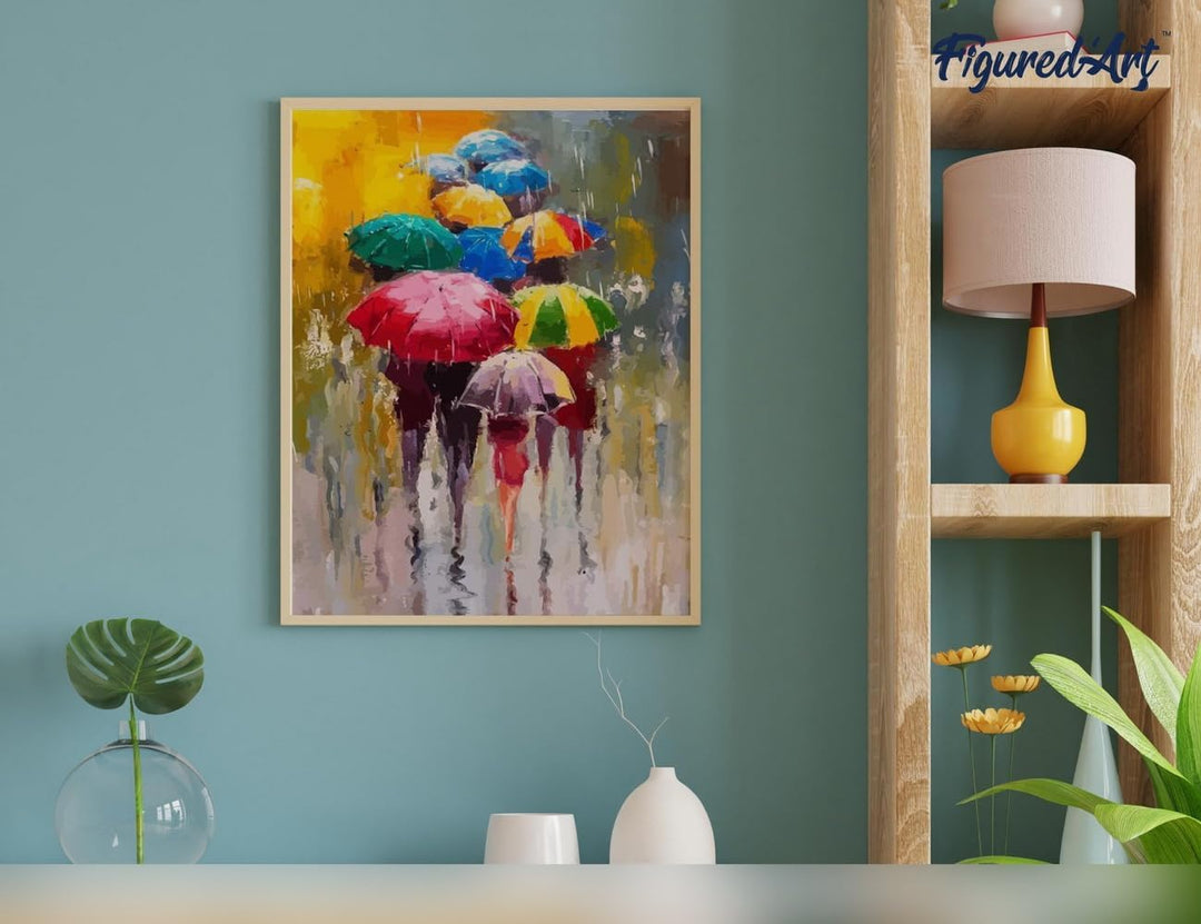 Figured'Art Malen Nach Zahlen Erwachsene Mit Rahmen Schirme im Regen - Paint by Numbers Basteln DIY