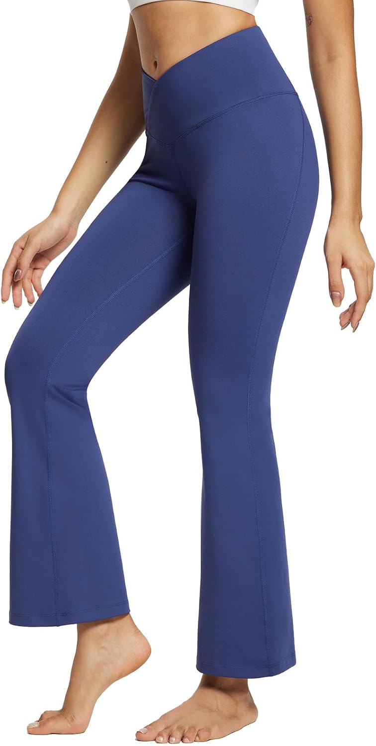 BALEAF Damen Yogahose mit Taschen Schlaghose Stoff Flare Leggings Bauchkontrolle Sporthose Stretch H