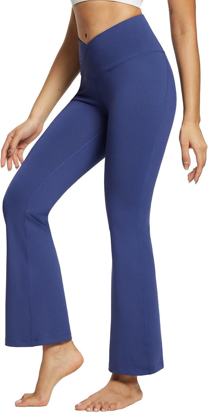 BALEAF Damen Yogahose mit Taschen Schlaghose Stoff Flare Leggings Bauchkontrolle Sporthose Stretch H
