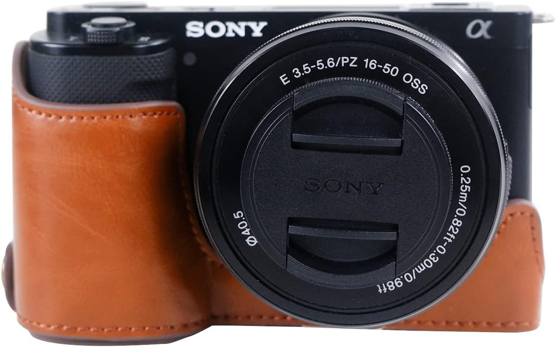 Rieibi ZVE10 Hülle - Qualität PU Leder Hülle für Sony ZV-E10 spiegellose Digitalkamera - Griff Schut