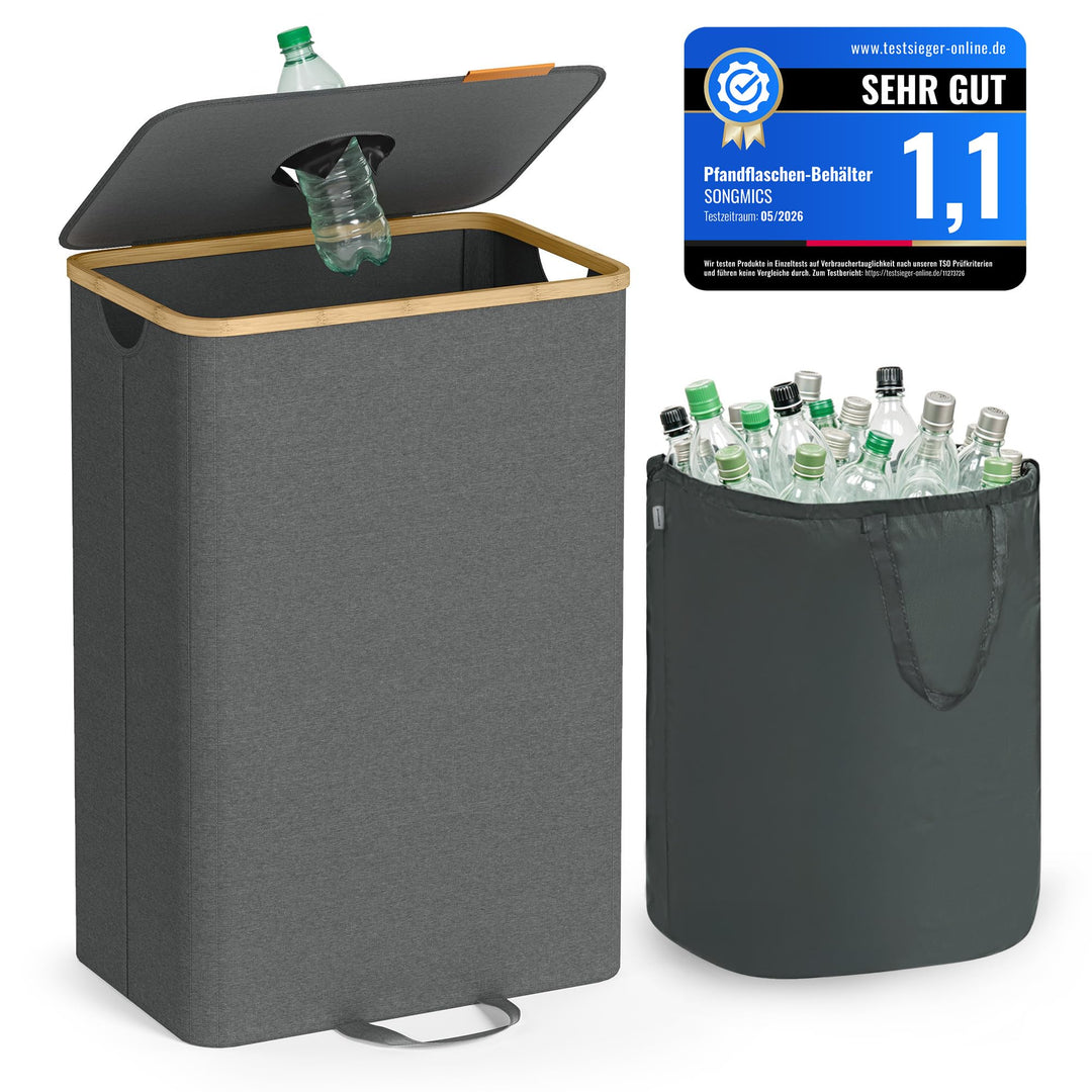 SONGMICS Pfandflaschen-Sammelbehälter, 95 L Pfandflaschen-Behälter, Flaschensammler Leergut, Recycli