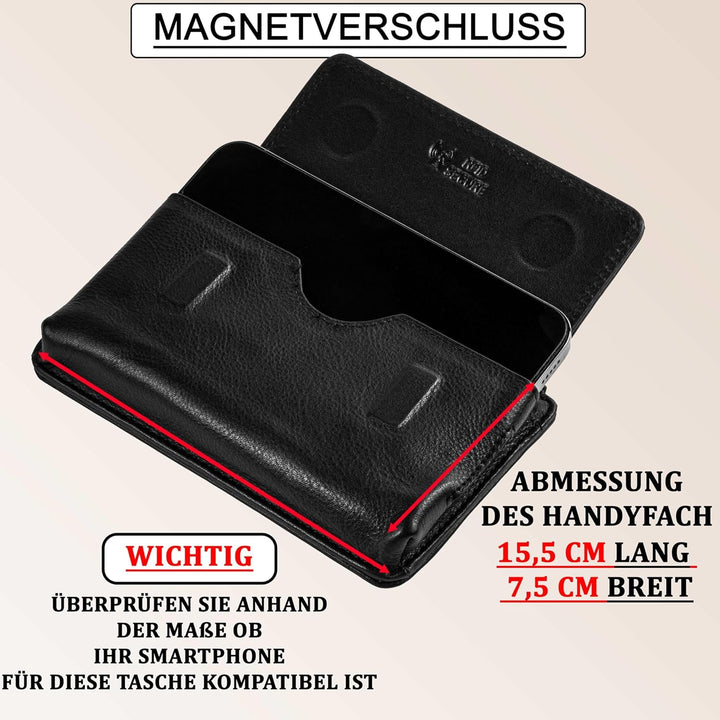 MATADOR Echt Leder Gürteltasche mit Magnetverschluss und YKK Reissverschlussfach mit RFID Schutz für