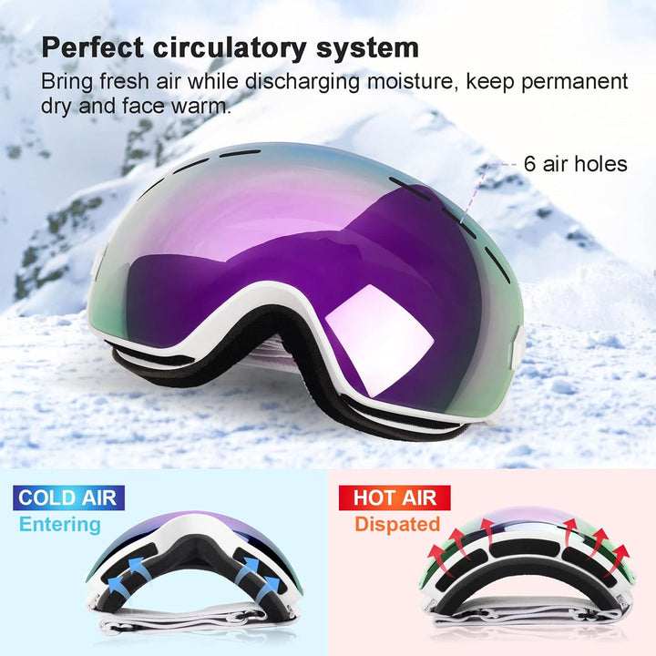 EXP VISION Snowboard Skibrille für Herren Damen Jugend, 100% UV400 Schutz Anti Beschlag über der Bri