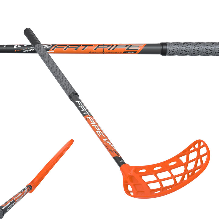 FAT PIPE Floorball Schläger Unihockey Stock 'Zack 33 Bone ORANGE' - IFF Zertifiziert Linke Hand oben