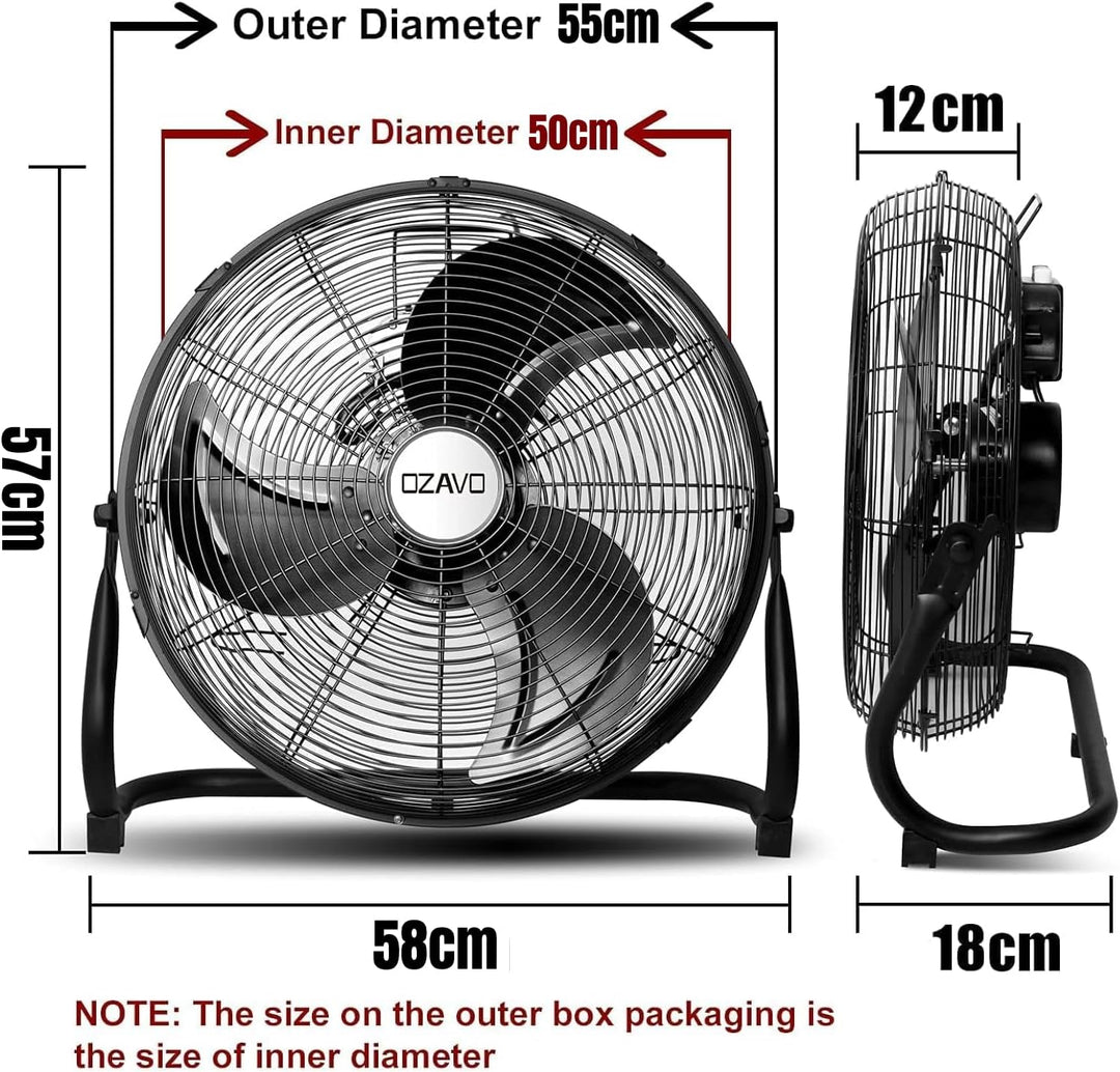 OZAVO Standventilator, Windmaschine ⌀55 cm mit 3 Laufgeschwindigkeiten, Bodenventilator Power, Tisch