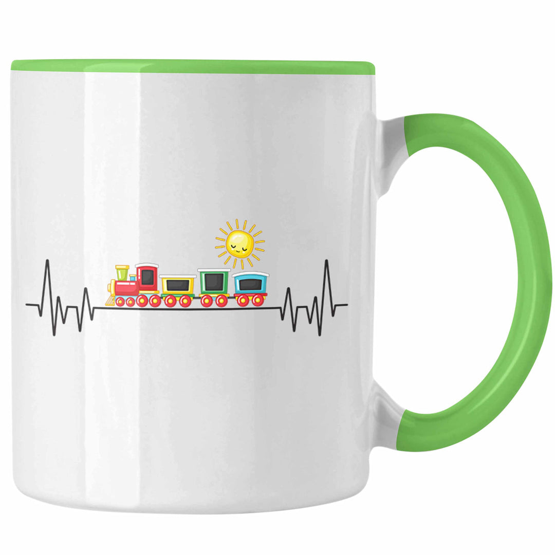 Trendation - Zug Züge Herzschlag Tasse Geschenk für Eisenbahner Zugführer Hobby Geschenkidee (Grün),